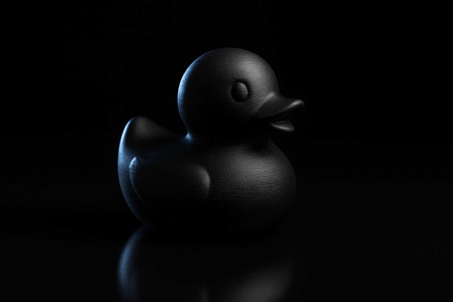 Matte black mini duck figurine concept render